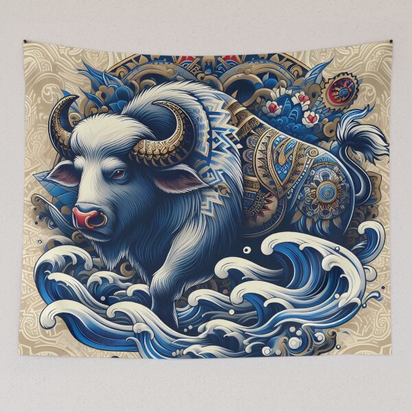 Item preview, Mystical Bull in Ornate Waves designed and sold by aminz4.