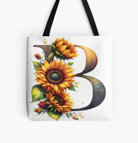 SUNFLOWER LETTER B All Over Print Tote Bag