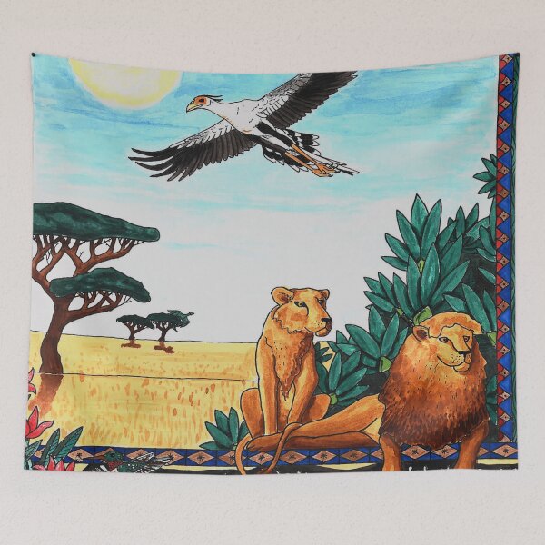 Item preview, Savannah with Lions and Secretary Bird designed and sold by Yellow Bird Studios.