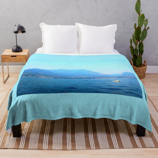 Item preview, Scenery on Lake Garda with mountains and motorboat designed and sold by Kristina Drozd.