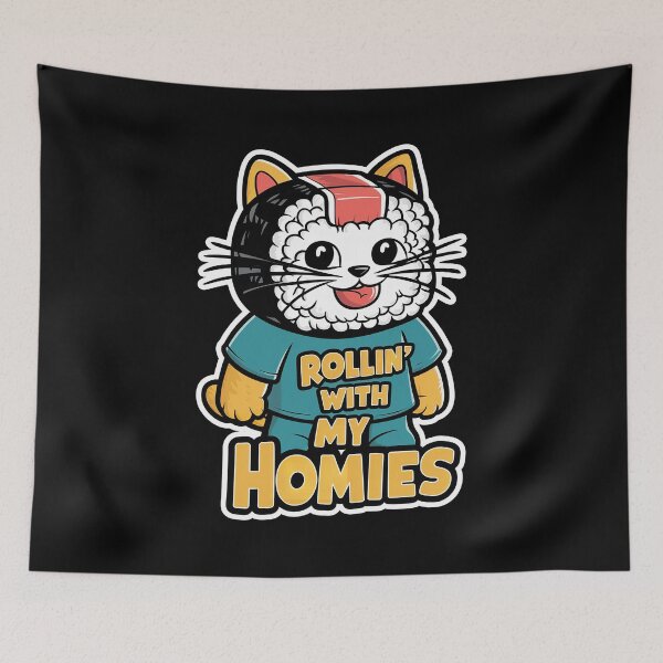 Item preview, Kawaii Sushi Cat Rolling with Homies  designed and sold by Witty Shirts.