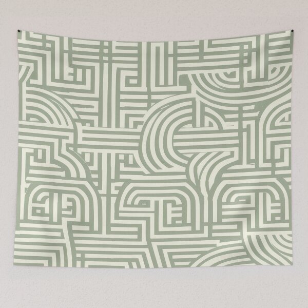 Item preview, Sage green and cream minimalist abstract maze pattern designed and sold by PrettyPinkSkies.