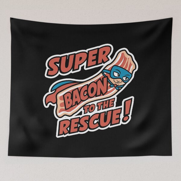 Artikelvorschau, Super Bacon zur Rettung Lustiges Bacon-Liebhaber-T-Shirt entworfen und verkauft von Witty Shirts.