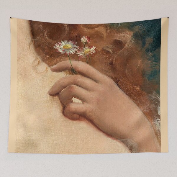 Item preview, Young Woman with Daisies, French Pre-Raphaelite painting designed and sold by Glimmersmith.