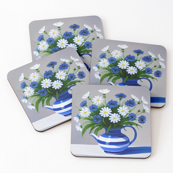 Item preview, Blue and White Flowers in a Striped Vase designed and sold by rowanlafolle.
