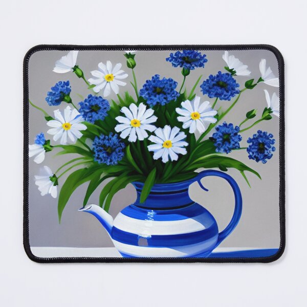 Item preview, Blue and White Flowers in a Striped Vase designed and sold by rowanlafolle.
