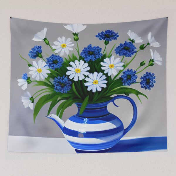 Item preview, Blue and White Flowers in a Striped Vase designed and sold by rowanlafolle.