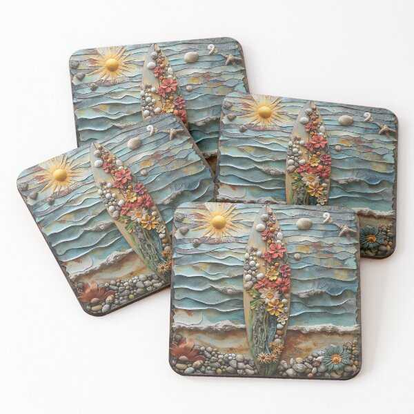 Item preview, Ocean Garden -  Surfboard and Floral Mixed Media Art designed and sold by Tsurfinculture.