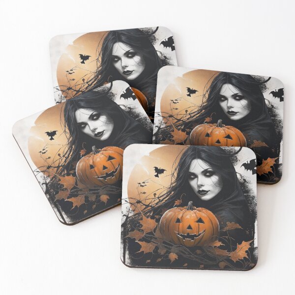 Item preview, Halloween Night Raven Haired Woman Bats & Orange Pumpkin designed and sold by EnchantedVista.