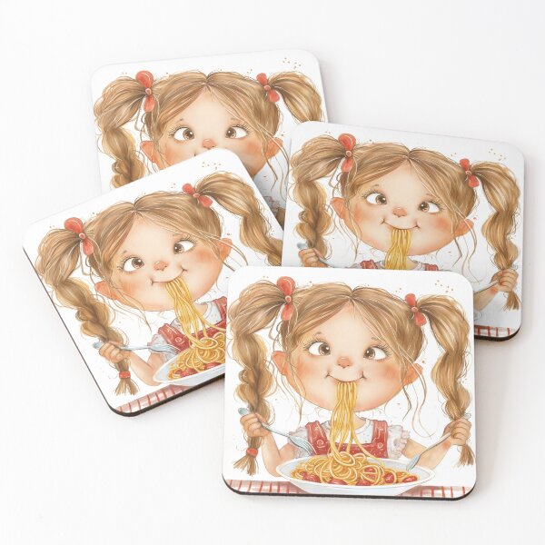 Item preview, girl eating spaghetti designed and sold by BanFahSai.