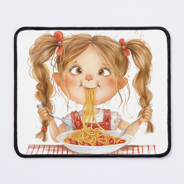 Item preview, girl eating spaghetti designed and sold by BanFahSai.