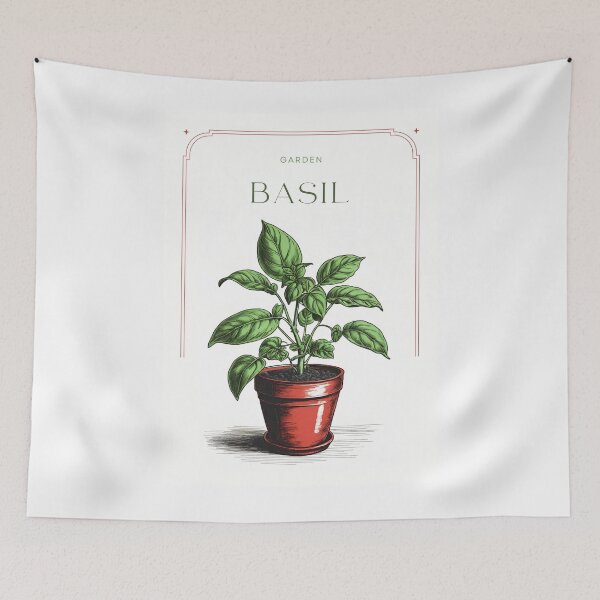 Item preview, Botanical basil in red pot rustic sketch by CallisC Arts ⭐⭐⭐⭐⭐ designed and sold by CallisC-Arts.