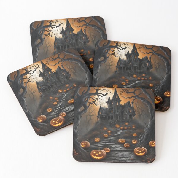 Item preview, Spooky Halloween Castle Glowing Pumpkins Full Moon designed and sold by EnchantedVista.