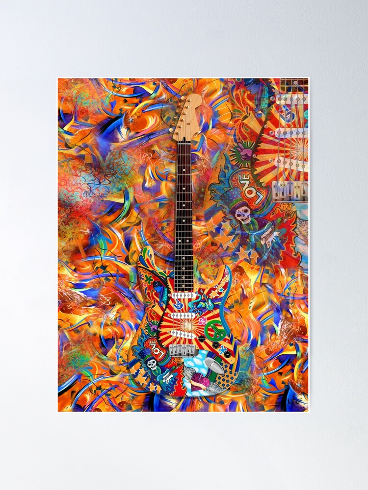 Skull Love Rock Electric Guitar Abstract Painting