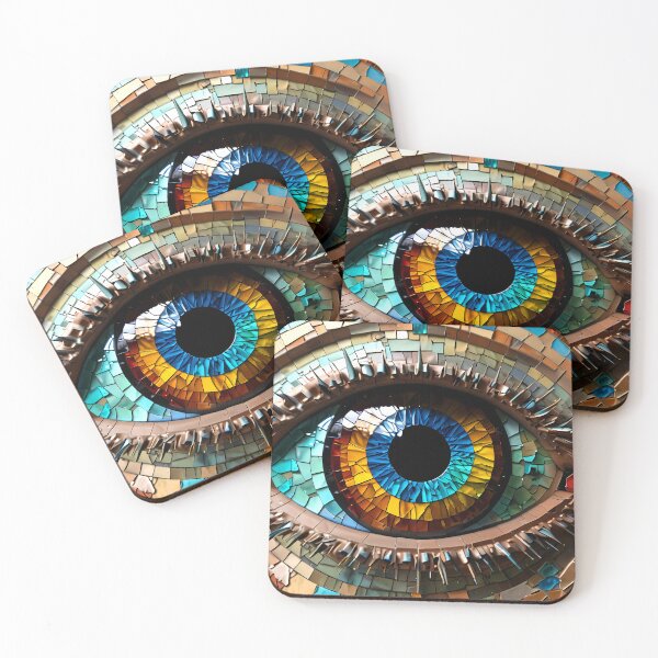 Item preview, Eye in mosaic and stained glass design effect vivid colours blues greens yellows designed and sold by FocusedArt.