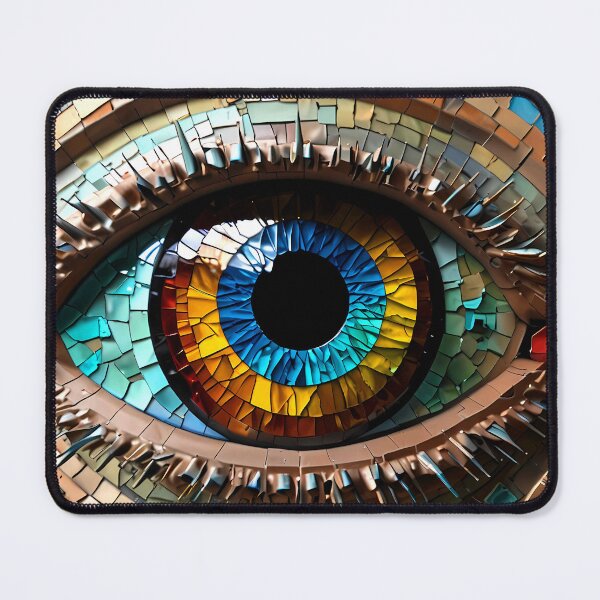 Item preview, Eye in mosaic and stained glass design effect vivid colours blues greens yellows designed and sold by FocusedArt.