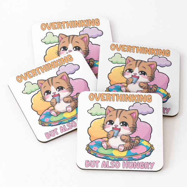 Item preview, Overthinking But Also Hungry, Over Thinking, Kawaii Style, Funny Cat designed and sold by Porcupine Tees ⭐⭐⭐⭐⭐.