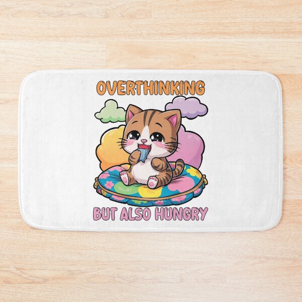 Item preview, Overthinking But Also Hungry, Over Thinking, Kawaii Style, Funny Cat designed and sold by Porcupine Tees ⭐⭐⭐⭐⭐.
