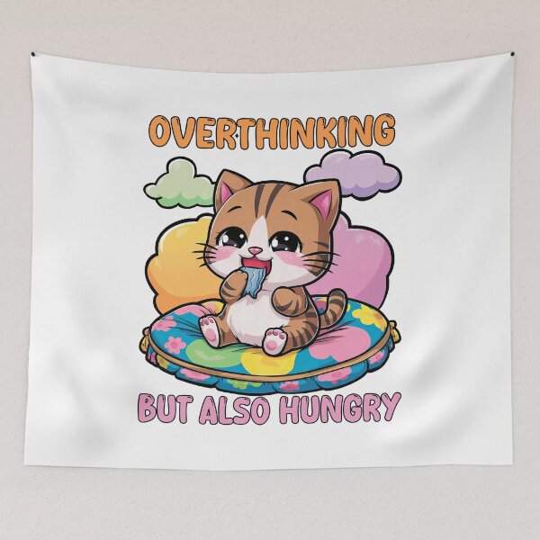 Item preview, Overthinking But Also Hungry, Over Thinking, Kawaii Style, Funny Cat designed and sold by Porcupine Tees ⭐⭐⭐⭐⭐.