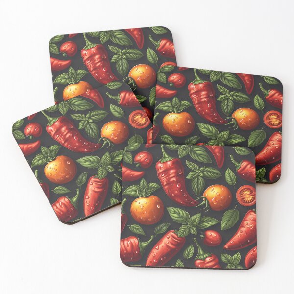 Item preview, Spicy Peppers & Hot Sauce Icon on Dark Background designed and sold by amortka.