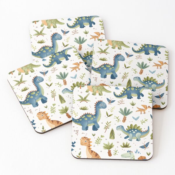 Item preview, Dinosaur Cartoon Pattern - Blue, Green, Brown on White Background designed and sold by amortka.