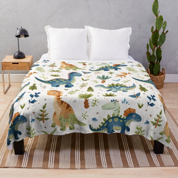 Item preview, Dinosaur Cartoon Pattern - Blue, Green, Brown on White Background designed and sold by amortka.