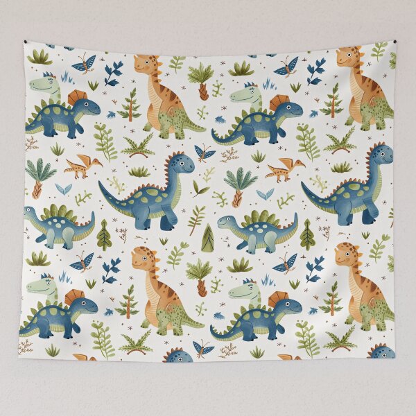 Item preview, Dinosaur Cartoon Pattern - Blue, Green, Brown on White Background designed and sold by amortka.