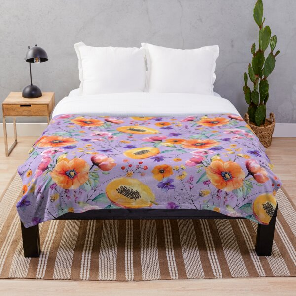 Item preview, Whimsical Papaya & Floral Watercolor Pattern on Purple designed and sold by amortka.