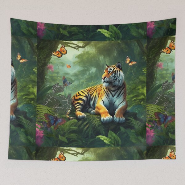 Item preview, Tiger and butterfly, plants, flowers, nature, pagoda, China designed and sold by Sugar Wisdom .