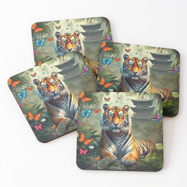 Item preview, Tiger and butterfly, plants, flowers, nature, pagoda, China designed and sold by Sugar Wisdom .