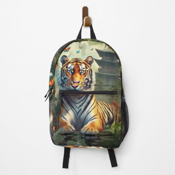Item preview, Tiger and butterfly, plants, flowers, nature, pagoda, China designed and sold by Sugar Wisdom .