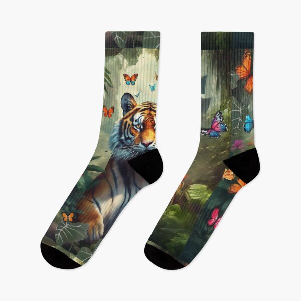 Item preview, Tiger and butterfly, plants, flowers, nature, pagoda, China designed and sold by Sugar Wisdom .