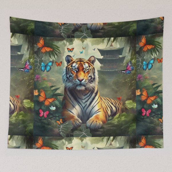 Item preview, Tiger and butterfly, plants, flowers, nature, pagoda, China designed and sold by Sugar Wisdom .