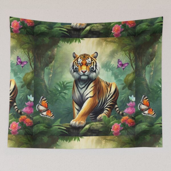 Item preview, Tiger and butterfly, plants, flowers, nature, pagoda, China designed and sold by Sugar Wisdom .