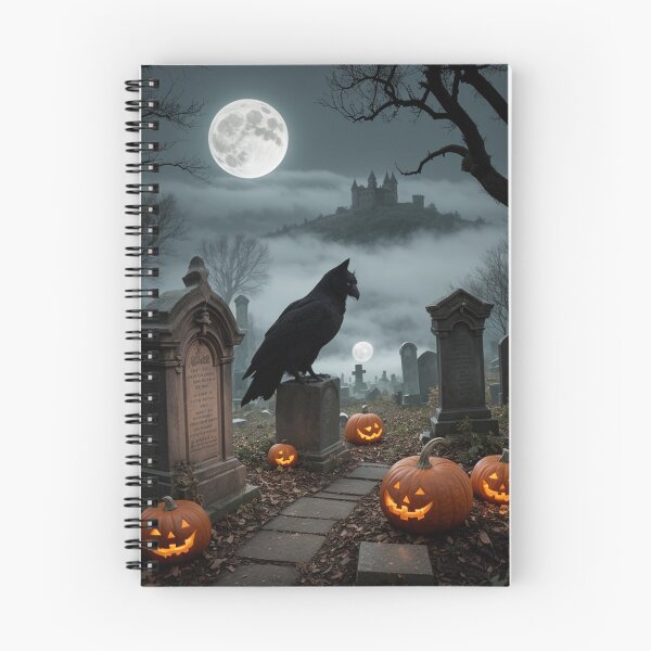 Item preview, Haunted Halloween Full Moon Graveyard With Raven Castle & pumpkins designed and sold by EnchantedVista.