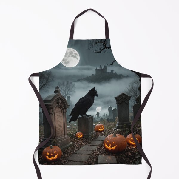 Item preview, Haunted Halloween Full Moon Graveyard With Raven Castle & pumpkins designed and sold by EnchantedVista.