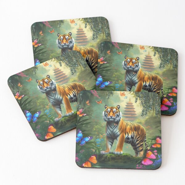 Item preview, Tiger and butterfly, plants, flowers, nature, pagoda, China designed and sold by Sugar Wisdom .