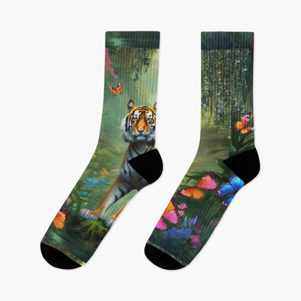 Item preview, Tiger and butterfly, plants, flowers, nature, pagoda, China designed and sold by Sugar Wisdom .