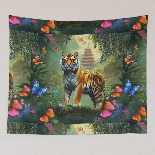 Item preview, Tiger and butterfly, plants, flowers, nature, pagoda, China designed and sold by Sugar Wisdom .