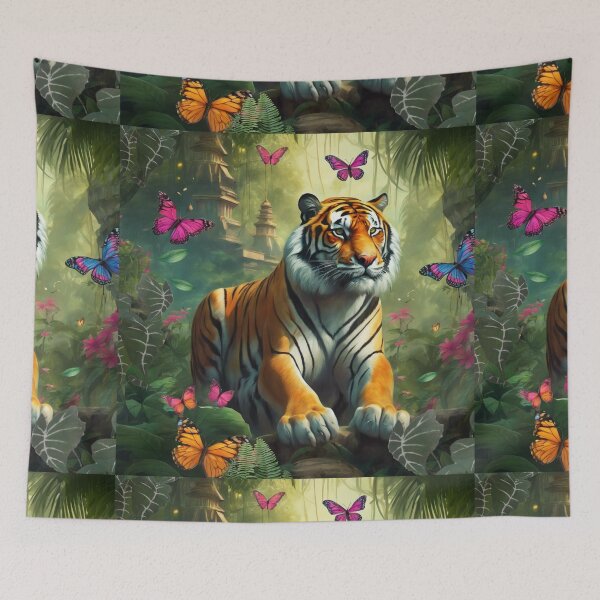 Item preview, Tiger and butterfly, plants, flowers, nature, pagoda, China designed and sold by Sugar Wisdom .