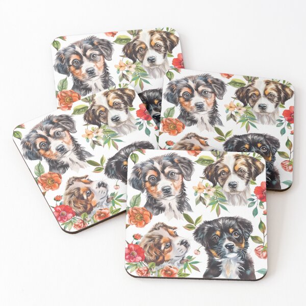 Item preview, Cute Puppies With Flowers designed and sold by NicolasGlowArt.