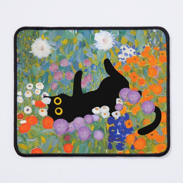 Aperçu de l'œuvre Chat de jardin de style Gustav Klimt | Chat noir dans le jardin de fleurs Gustav Klimt créée et vendue par AgevTor.