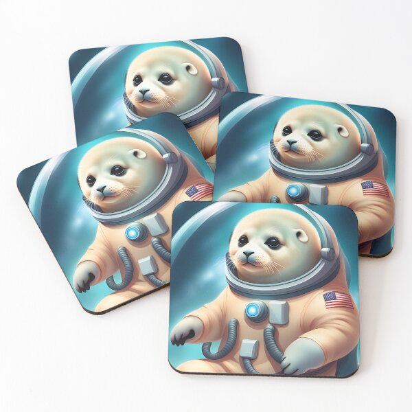 Item preview, A cute harp seal in a spacesuit is floating in space designed and sold by Lurgi-Print.