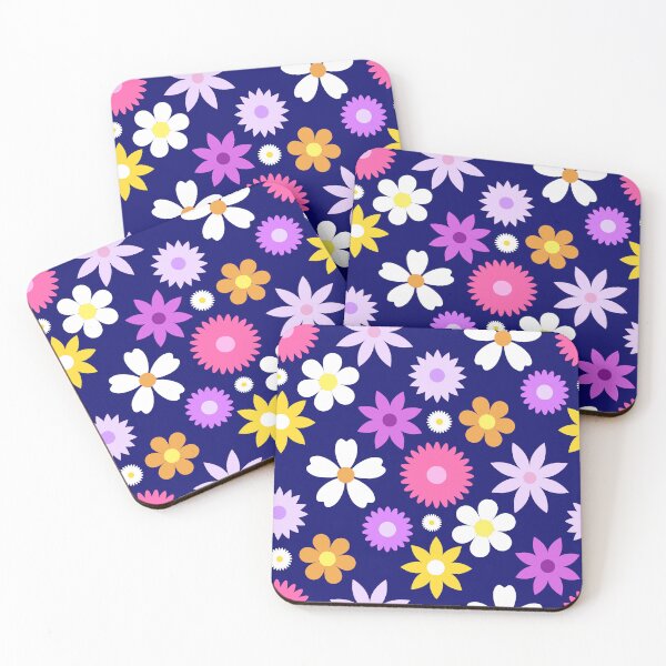 Item preview, 70s Style Retro Color Flower Pattern on Blue designed and sold by NataliePaskell.