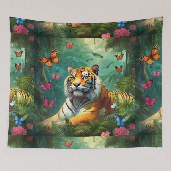 Item preview, Tiger and butterfly, plants, flowers, nature, pagoda, China designed and sold by Sugar Wisdom .