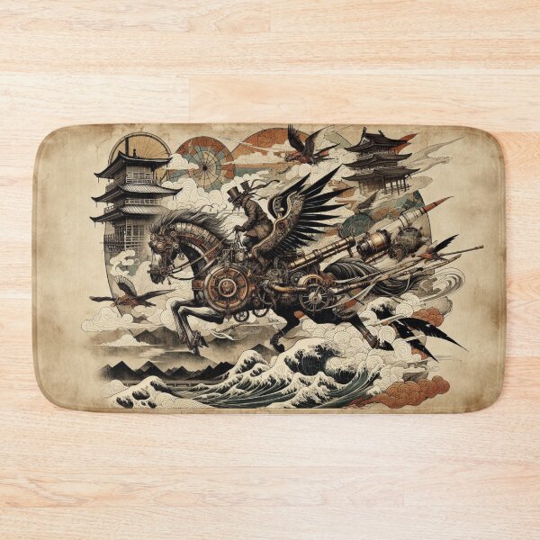 Item preview, Steampunk Dragon Flying Over Ancient Japanese Castle designed and sold by Hatomomox.