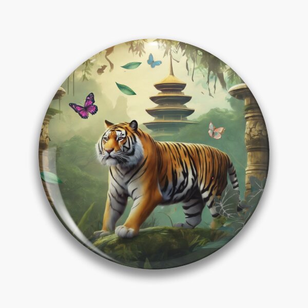 Item preview, Tiger and butterfly, plants, flowers, nature, pagoda, China designed and sold by Sugar Wisdom .