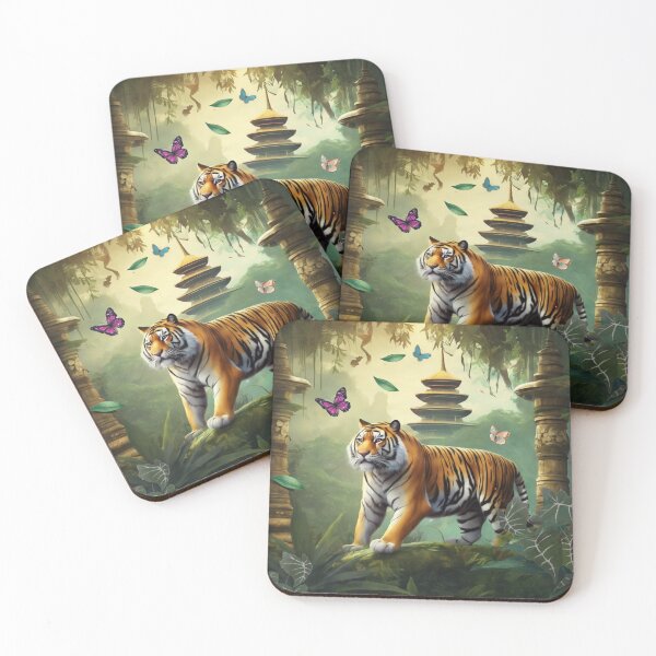 Item preview, Tiger and butterfly, plants, flowers, nature, pagoda, China designed and sold by Sugar Wisdom .