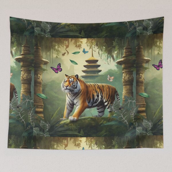 Item preview, Tiger and butterfly, plants, flowers, nature, pagoda, China designed and sold by Sugar Wisdom .