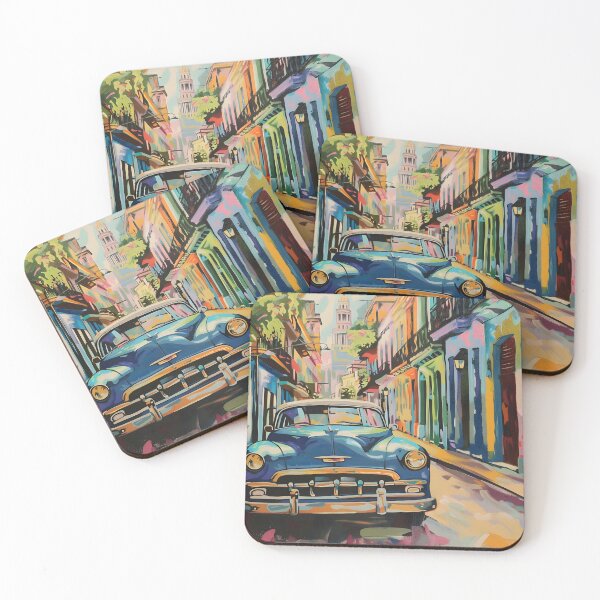 Item preview, Historic Old Havana Vibes - Classic Blue Vintage Car on Colorful Street Abstract Art  designed and sold by OlfactoART Studio.